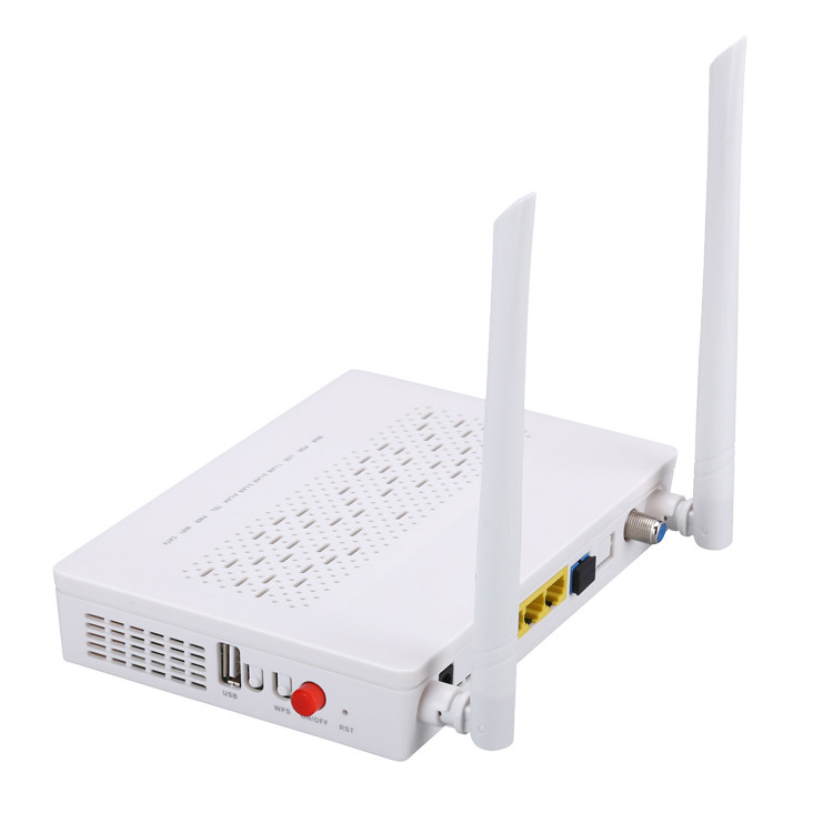 TX 1310nm RX 1490nm FTTH ONU ONT 3FE 1GE POTS WIFI CATV 2T2R Mode 5DBI Mendapatkan Frekuensi 2.4G