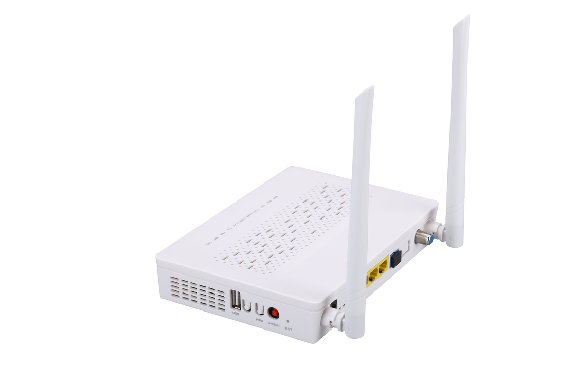 TX 1310nm RX 1490nm FTTH ONU ONT 3FE 1GE POTS WIFI CATV 2T2R Mode 5DBI Mendapatkan Frekuensi 2.4G