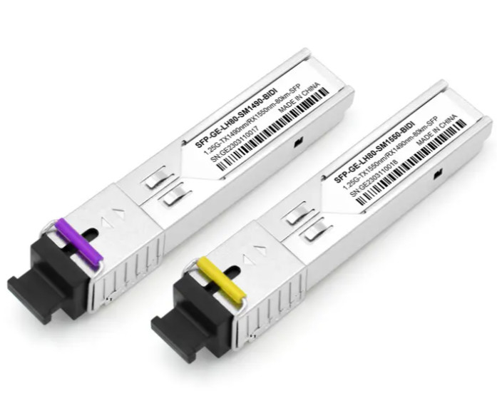 1.25G 80km SFP Fiber Optic Transceiver 1490 / 1550nm Konektor SC Produsen OEM BIDI