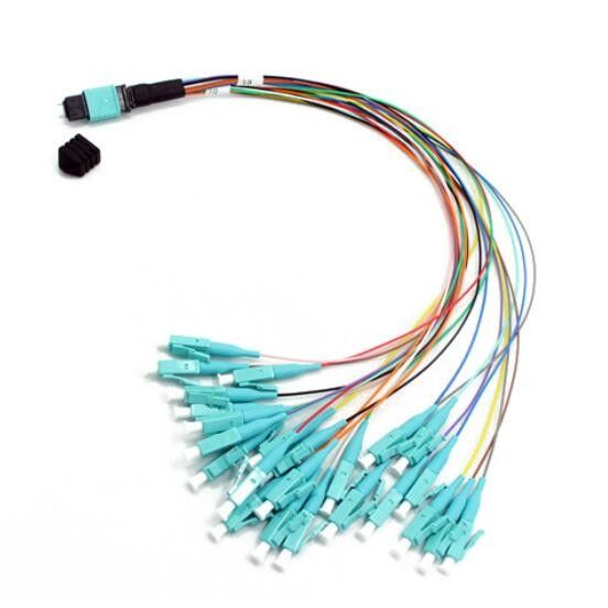 OM3 24 Core MM Fiber Optic MPO, 0.9mm MPO Ke Kabel Fiber LC