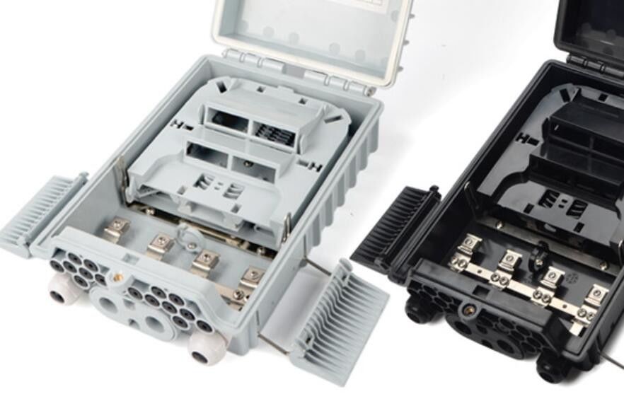 Joint Box Fiber Optic Outdoor Wall Ftth 2 Inlet + Mid-Span Port, 16 Outlet Untuk Kabel Drop