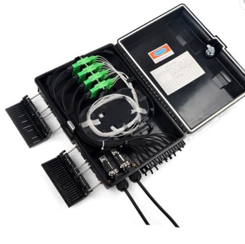 Terminal Box 16 Core Ftth 2 Inlet, 16 Outlet Untuk Kabel Drop Kabel Fiber Optic Kotak Hitam