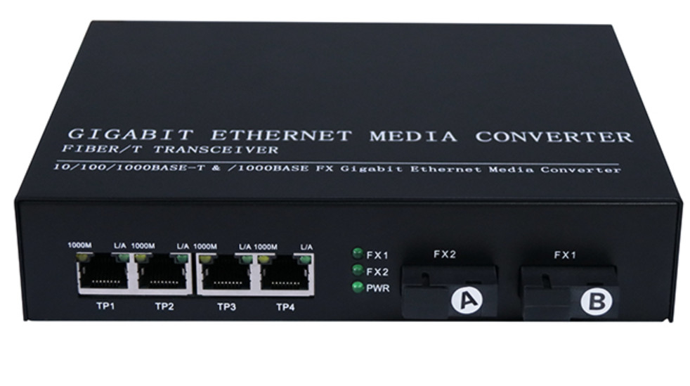 IP30 QoS SNMP Konverter Serat Optik 10/100/1000 Gigabit 4 Rj45 1.25Gbps