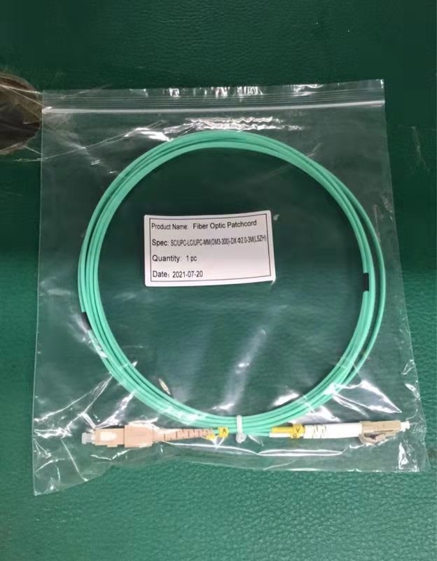 SC LC Fiber Optic Patch Cord OM3 300 Duplex LSZH Jacket Aqua Color