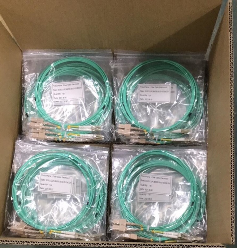 SC LC Fiber Optic Patch Cord OM3 300 Duplex LSZH Jacket Aqua Color