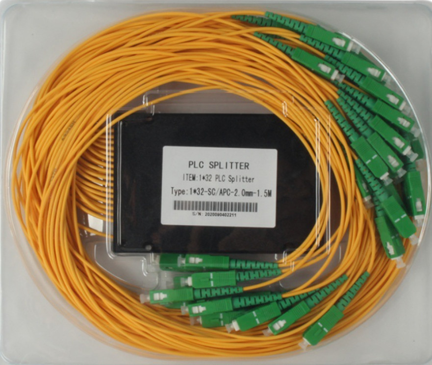 SC APC 1x32 Splitter Fiber Optik Untuk 2.0MM Pigtails 1260nm - 1650nm Panjang Kerja